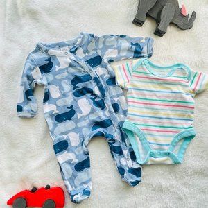 Nordstrom Baby Preemie Whale Sleeper and Amazon Basics Preemie Onesie Bundle